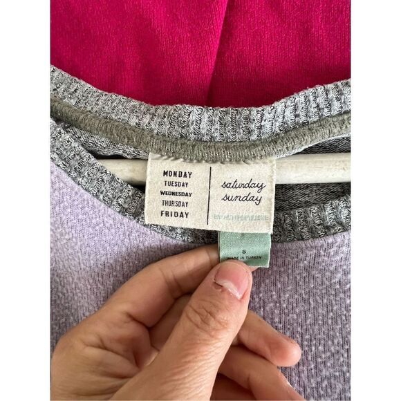 Anthro Saturday Sunday light purple gray and khaki green color block sweater S - Picture 2 of 5